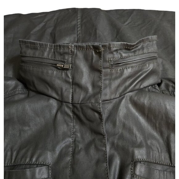 Eileen Fisher Waxed Organic Cotton Stretch Twill Hidden Hood A Line Jacket Sz S - Picture 8 of 11